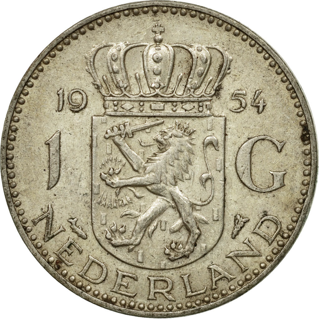 Coin, Netherlands, Juliana, Gulden, 1954, EF(40-45), Silver, KM:184