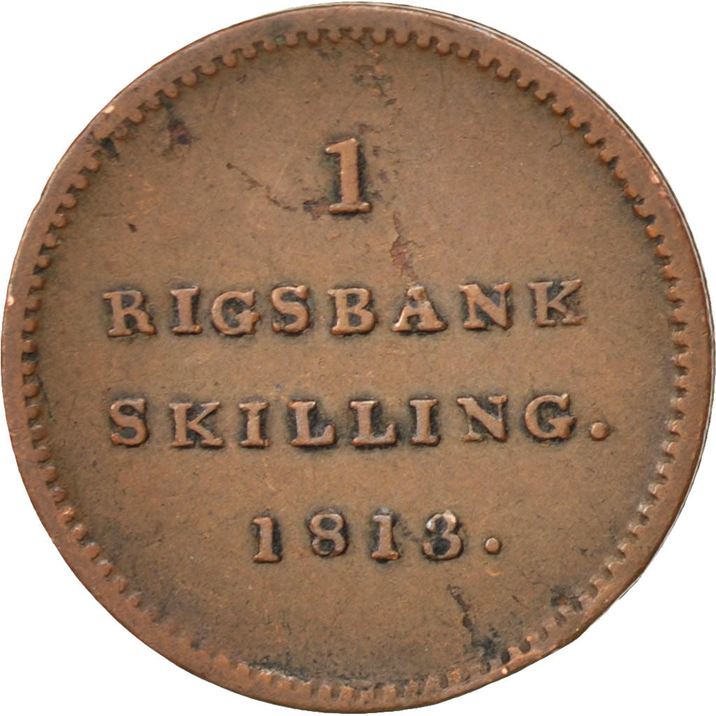 Münze, Dänemark, Frederik VI, Rigsbankskilling, 1813, S+, Kupfer, KM:680