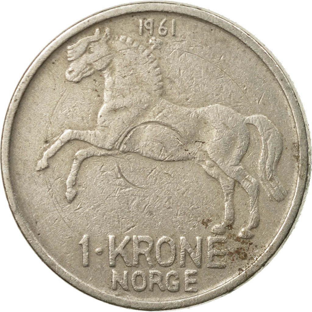 Coin, Norway, Olav V, Krone, 1961, EF(40-45), Copper-nickel, KM:409