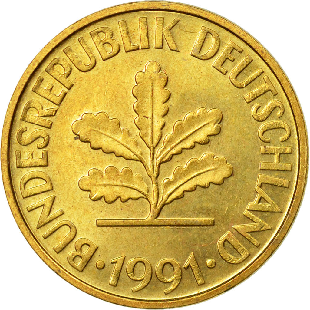 Munten, Federale Duitse Republiek, 10 Pfennig, 1991, Stuttgart, ZF, Brass Clad