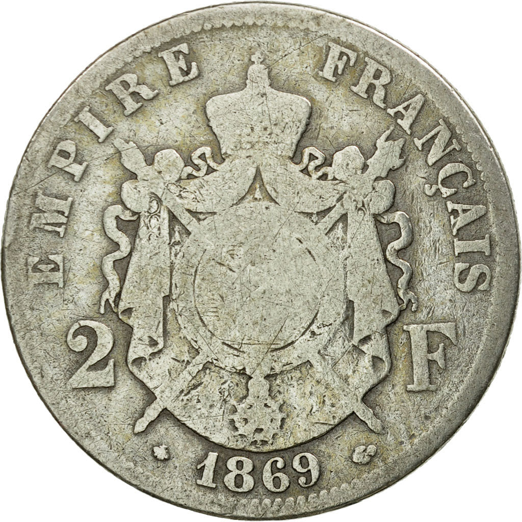 Moneta, Francia, Napoleon III, Napoléon III, 2 Francs, 1869, Paris, MB