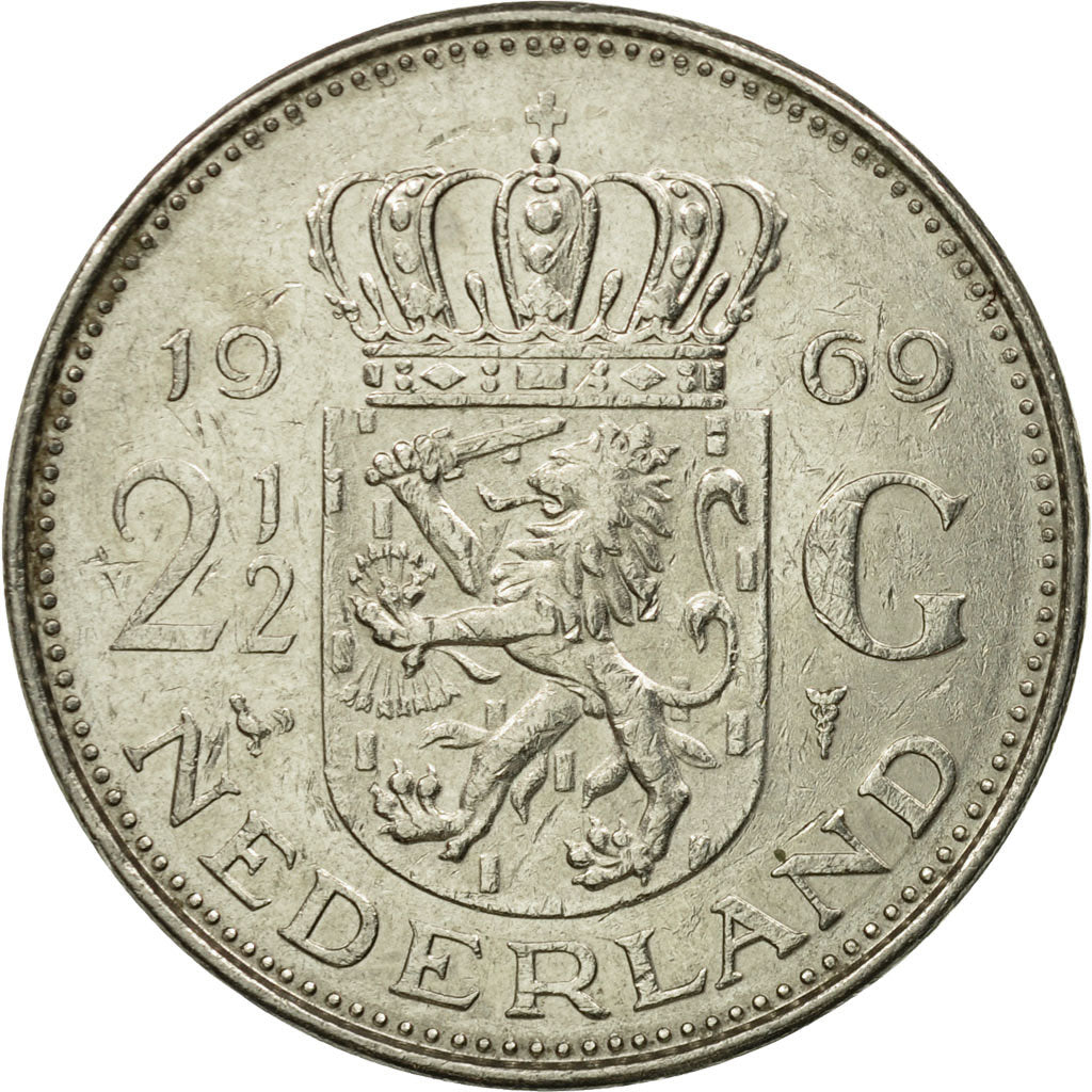 Coin, Netherlands, Juliana, 2-1/2 Gulden, 1969, EF(40-45), Nickel, KM:191