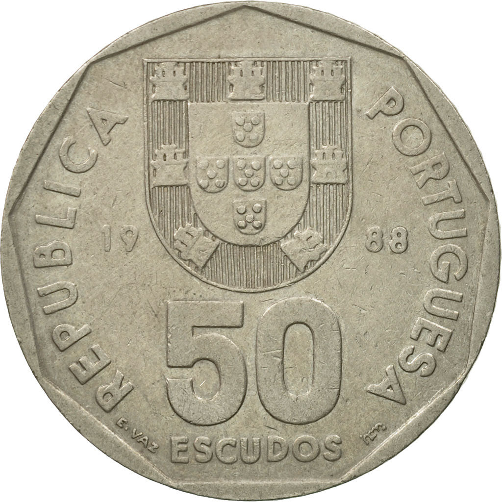 Coin, Portugal, 50 Escudos, 1988, EF(40-45), Copper-nickel, KM:636