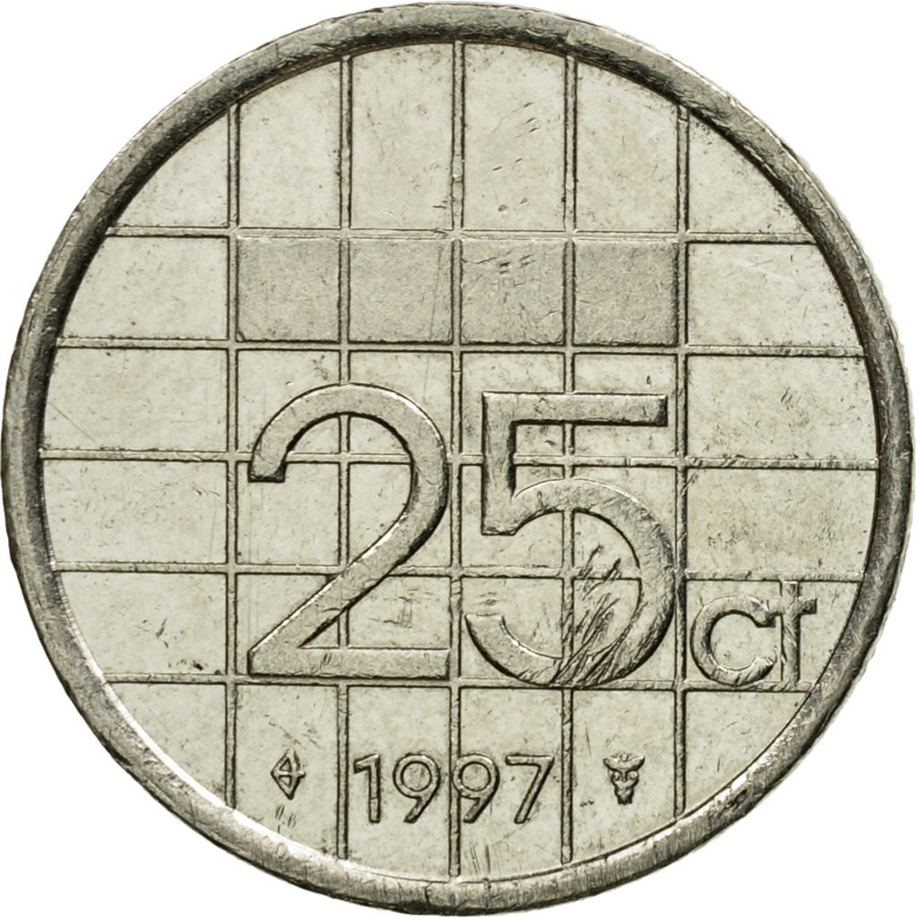 Coin, Netherlands, Beatrix, 25 Cents, 1997, EF(40-45), Nickel, KM:204