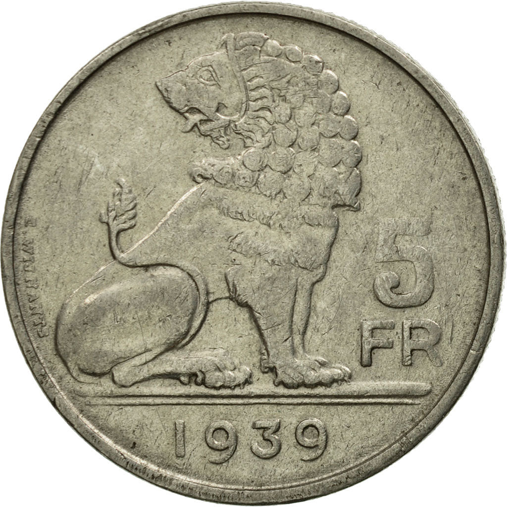 Moneda, Bélgica, 5 Francs, 5 Frank, 1939, MBC, Níquel, KM:117.2