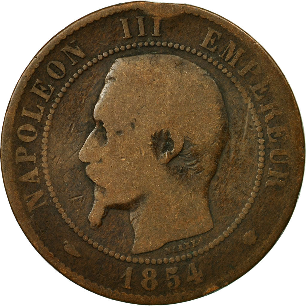 Moneda, Francia, Napoleon III, Napoléon III, 10 Centimes, 1854, Marseille, BC+