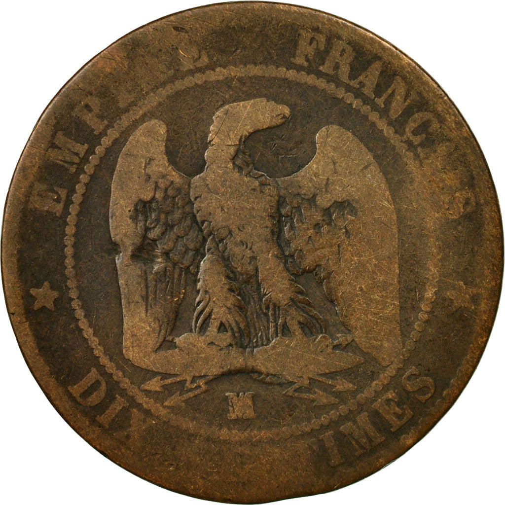 Moneda, Francia, Napoleon III, Napoléon III, 10 Centimes, 1854, Marseille, BC+