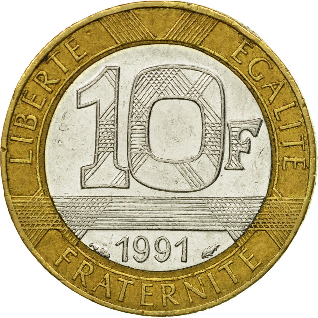 Moneda, Francia, Génie, 10 Francs, 1991, Paris, MBC, Bimetálico, KM:964.1