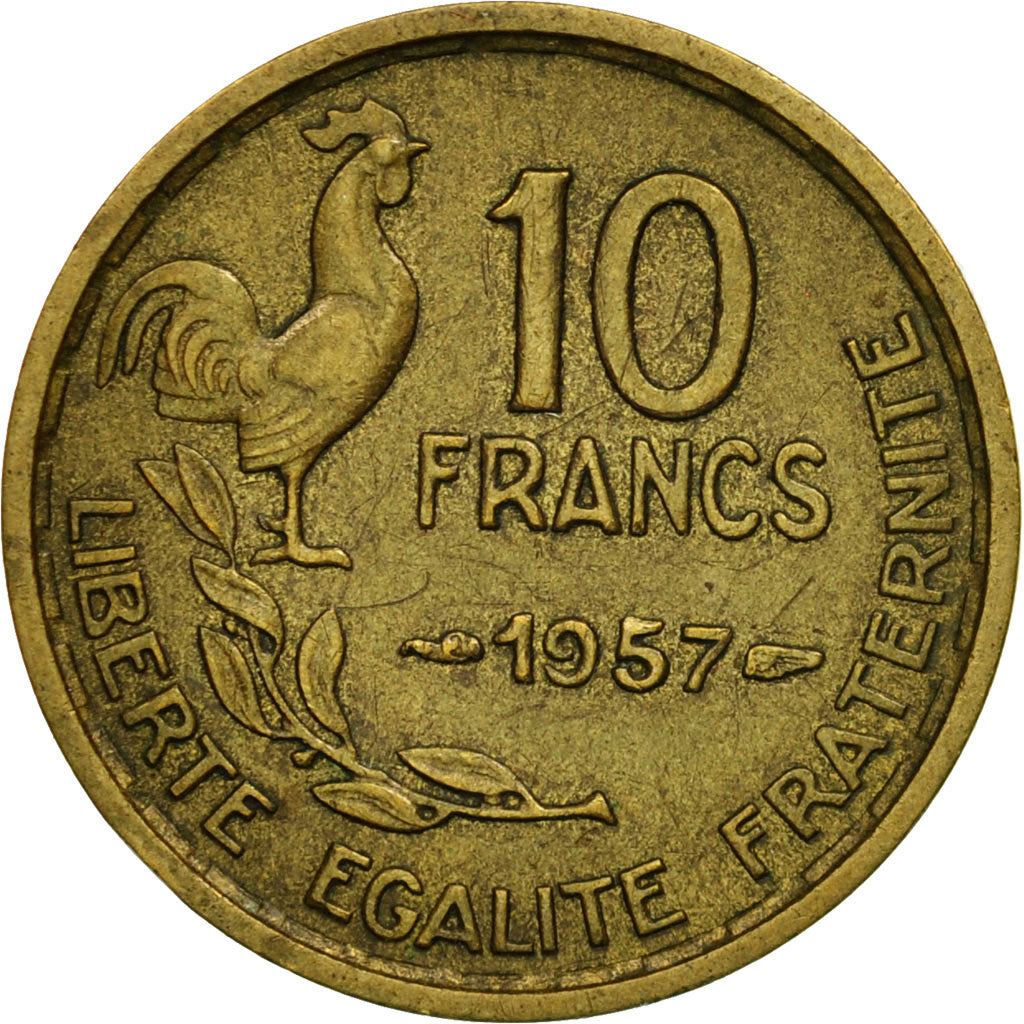Coin, France, Guiraud, 10 Francs, 1957, Paris, EF(40-45), Aluminum-Bronze