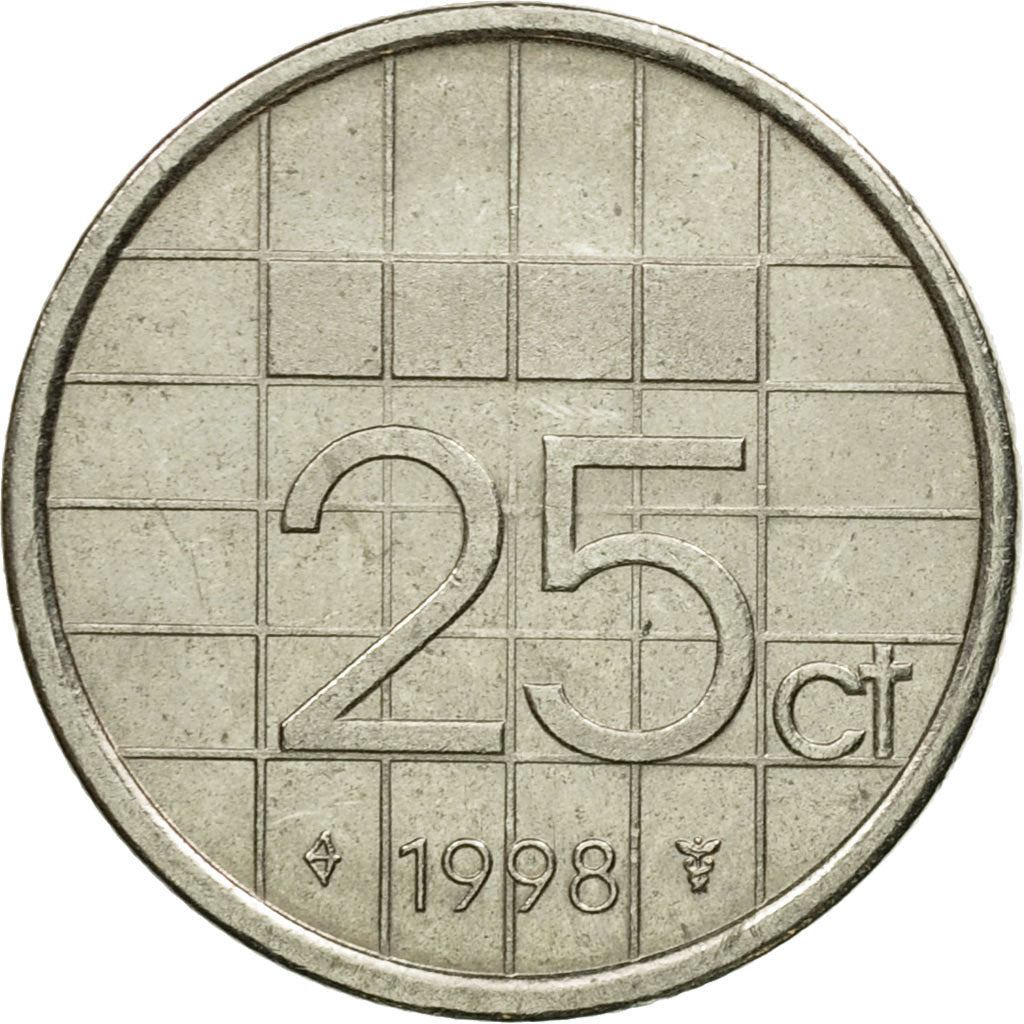 Moneda, Países Bajos, Beatrix, 25 Cents, 1998, MBC, Níquel, KM:204