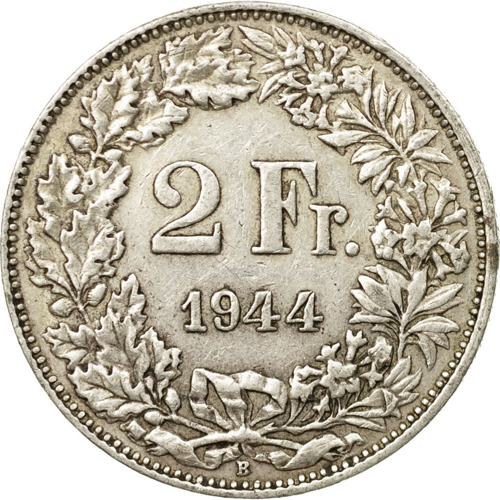 Münze, Schweiz, 2 Francs, 1944, Bern, SS, Silber, KM:21