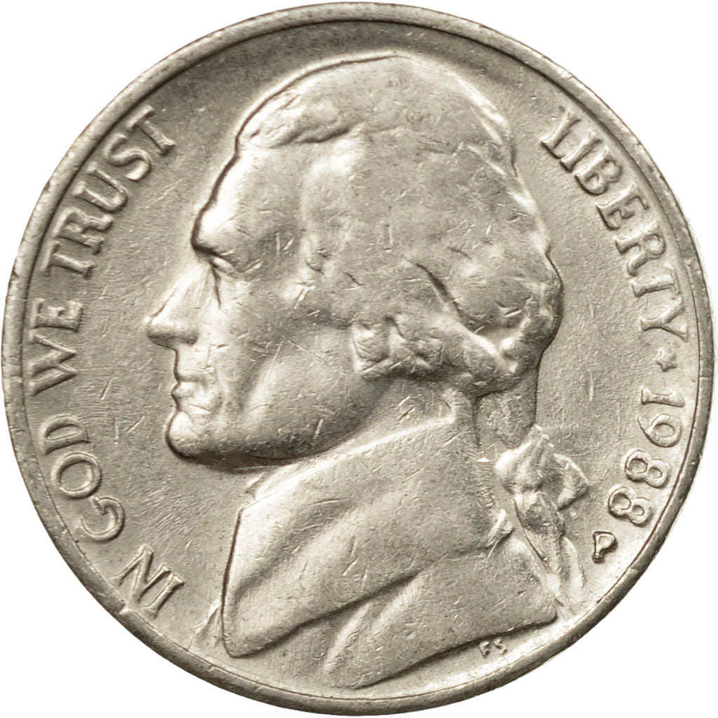Moneda, Estados Unidos, Jefferson Nickel, 5 Cents, 1988, U.S. Mint