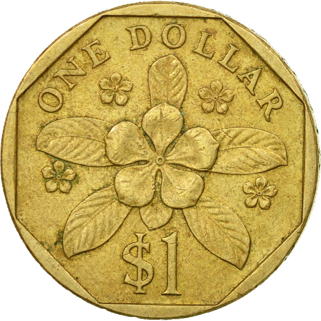 Coin, Singapore, Dollar, 1990, British Royal Mint, EF(40-45), Aluminum-Bronze