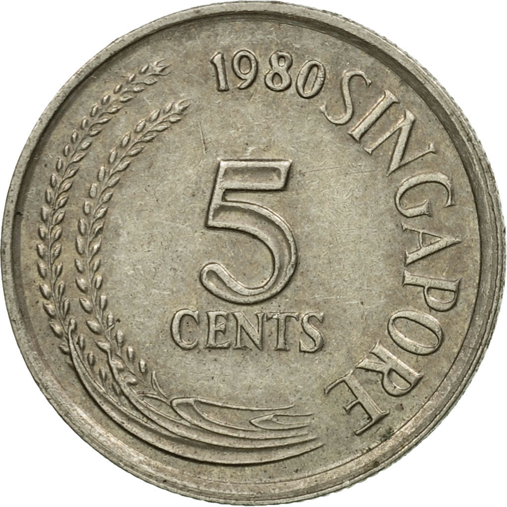 Coin, Singapore, 5 Cents, 1980, Singapore Mint, EF(40-45), Copper-nickel, KM:2