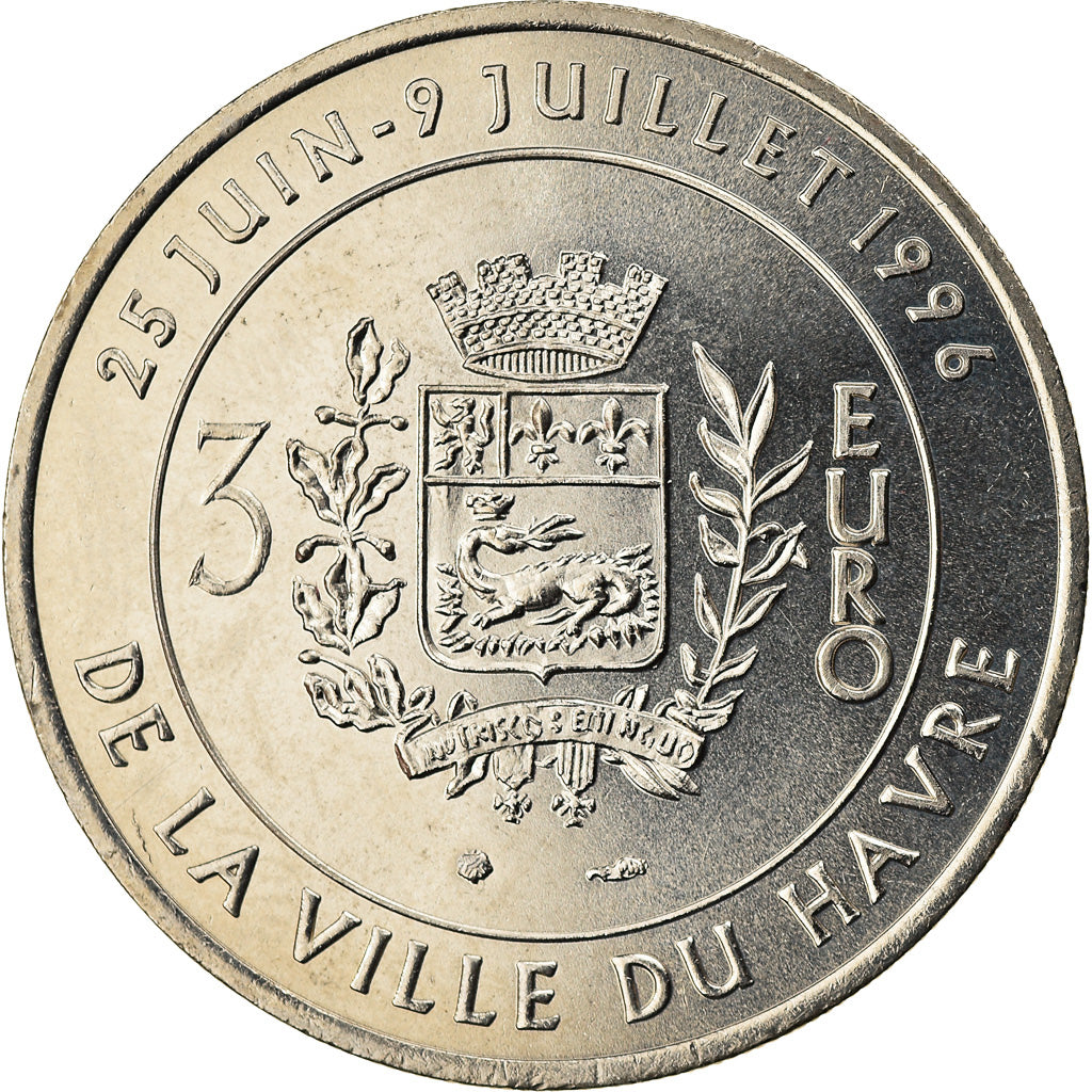 Francia, medaglia, 3 Euro Ville du Havre, Pont de Normandie, 1996, FDC