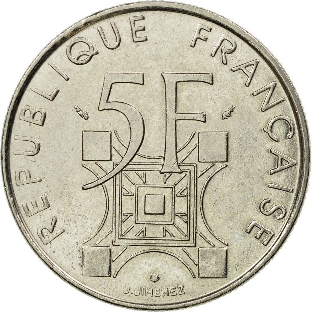 Coin, France, Tour Eiffel, 5 Francs, 1989, Paris, EF(40-45), Nickel, KM:968