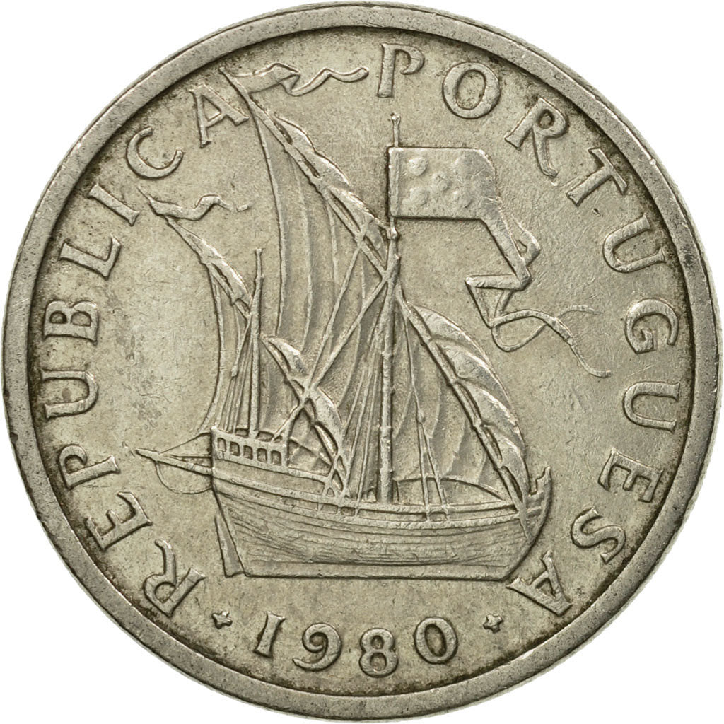 Coin, Portugal, 5 Escudos, 1980, EF(40-45), Copper-nickel, KM:591