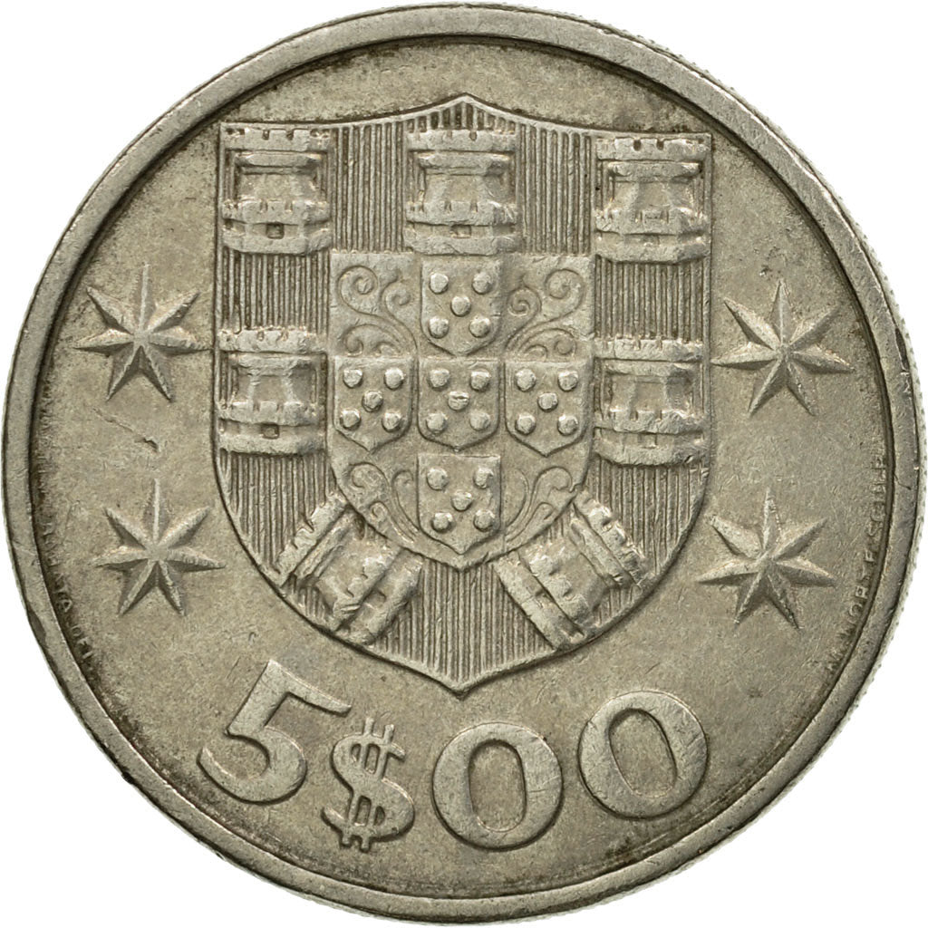 Coin, Portugal, 5 Escudos, 1980, EF(40-45), Copper-nickel, KM:591
