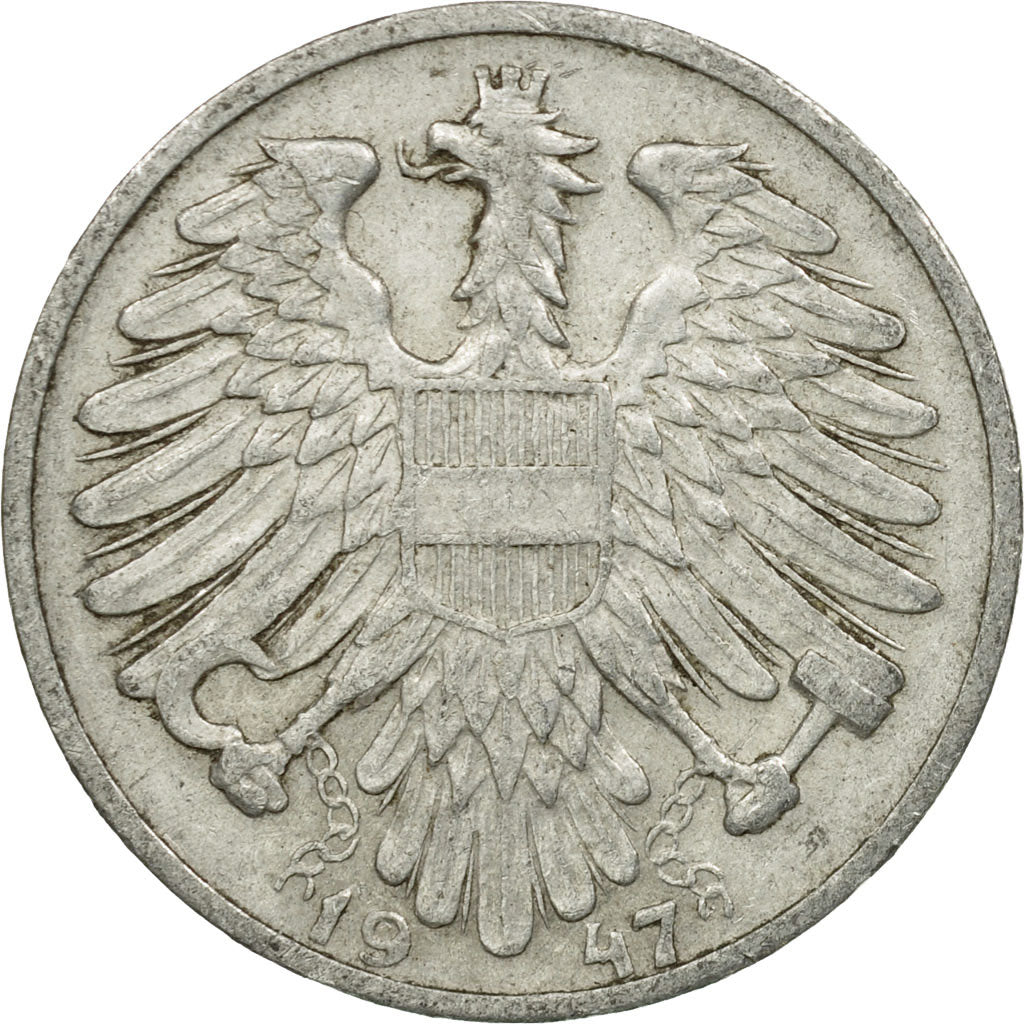 Coin, Austria, Schilling, 1947, EF(40-45), Aluminum, KM:2871