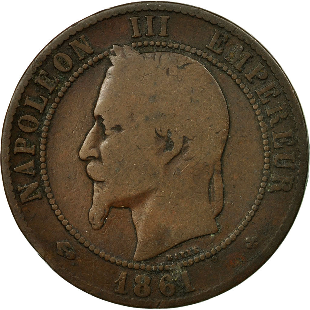 Moneta, Francia, Napoleon III, Napoléon III, 10 Centimes, 1861, Strasbourg, MB