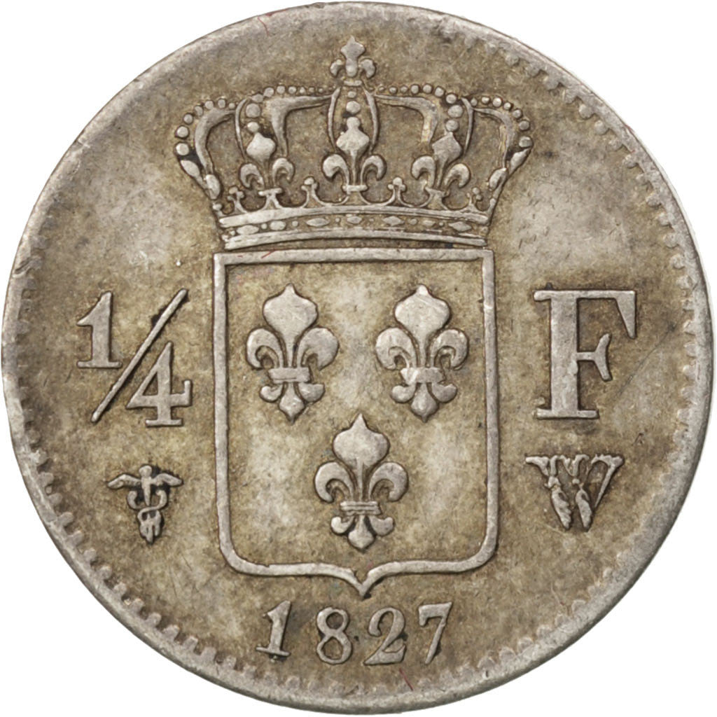 Coin, France, Charles X, 1/4 Franc, 1827, Lille, EF(40-45), Silver, KM:722.12