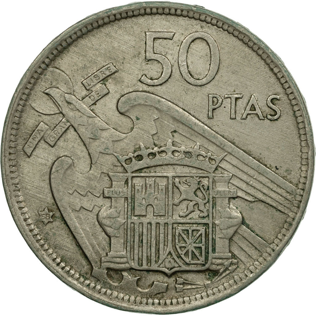 Moneda, España, Caudillo and regent, 50 Pesetas, 1958, MBC, Cobre - níquel