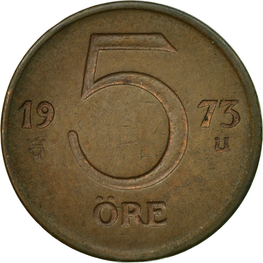 Coin, Sweden, Gustaf VI, 5 Öre, 1973, EF(40-45), Bronze, KM:845