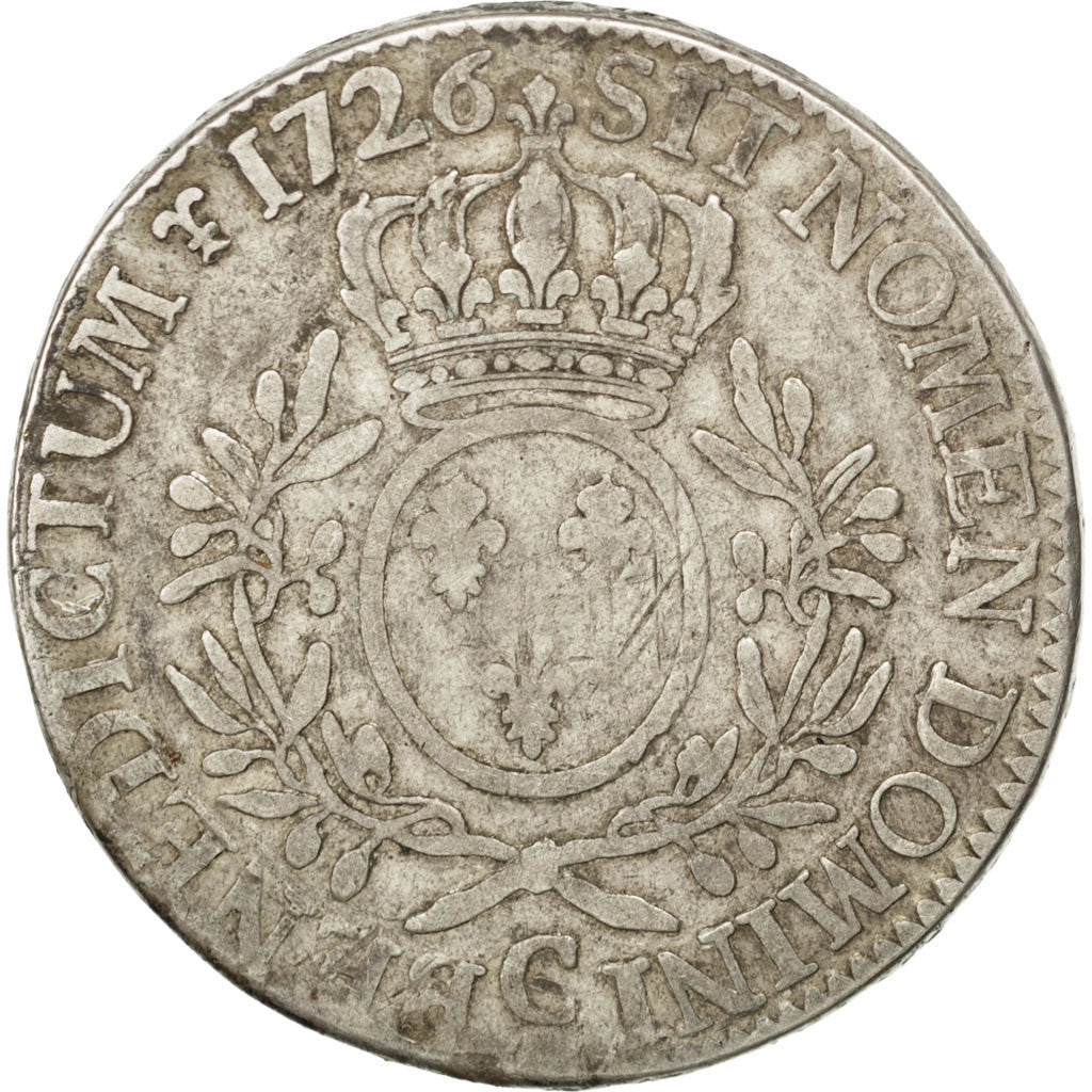 Coin, France, Louis XV, Écu aux branches d'olivier, Ecu, 1726, Caen, VF(20-25)