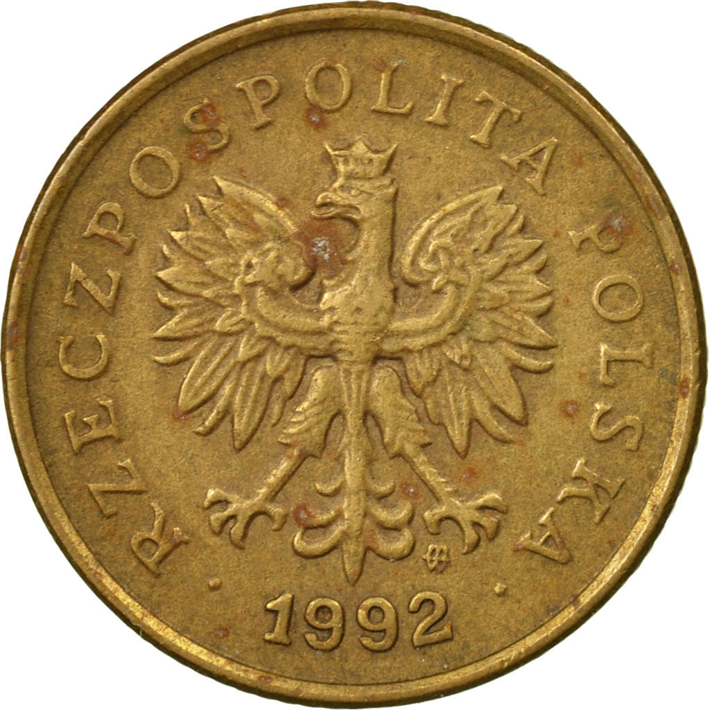 Moneda, Polonia, 5 Groszy, 1992, Warsaw, MBC, Latón, KM:278