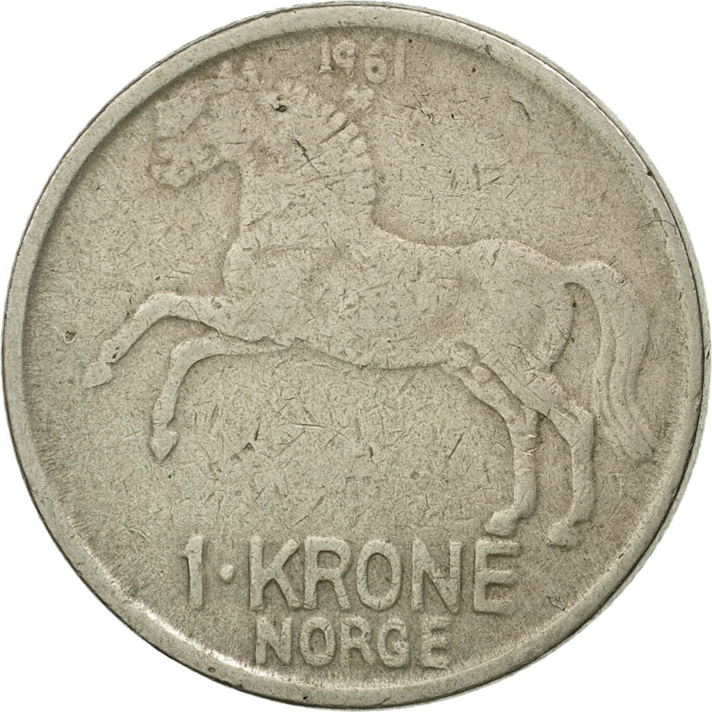Moneta, Norwegia, Olav V, Krone, 1961, EF(40-45), Miedź-Nikiel, KM:409