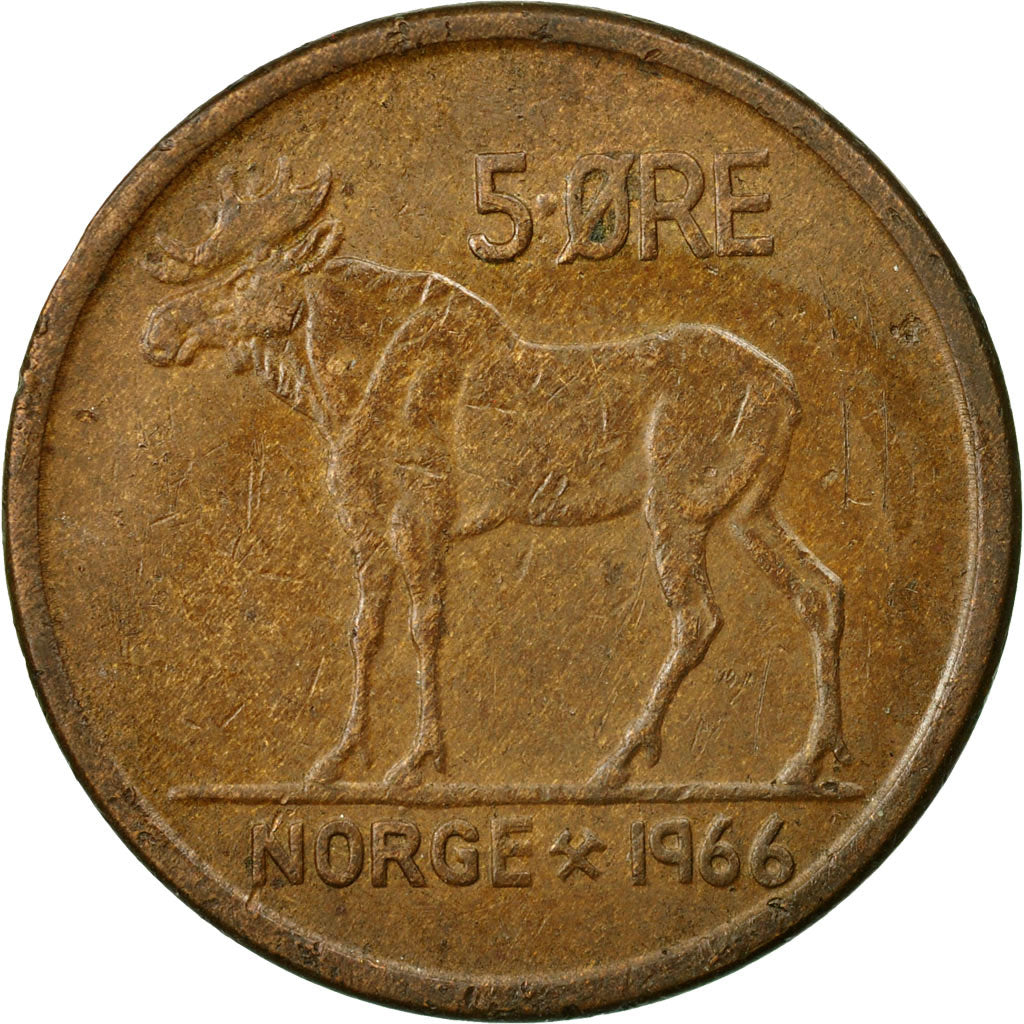 Coin, Norway, Olav V, 5 Öre, 1966, EF(40-45), Bronze, KM:405