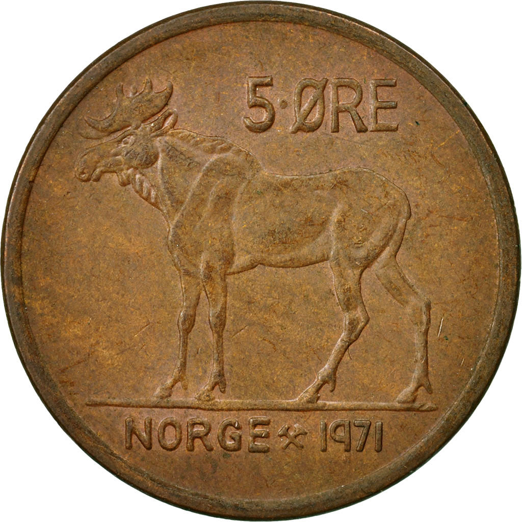 Münze, Norwegen, Olav V, 5 Öre, 1971, SS, Bronze, KM:405