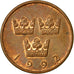 Moneta, Svezia, Carl XVI Gustaf, 50 Öre, 1992, BB, Bronzo, KM:878