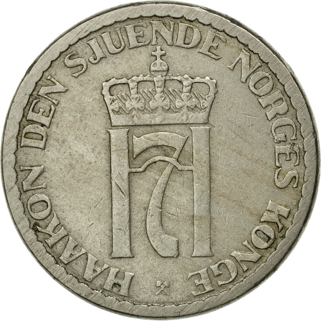 Moneta, Norvegia, Haakon VII, Krone, 1957, BB, Rame-nichel, KM:397.2