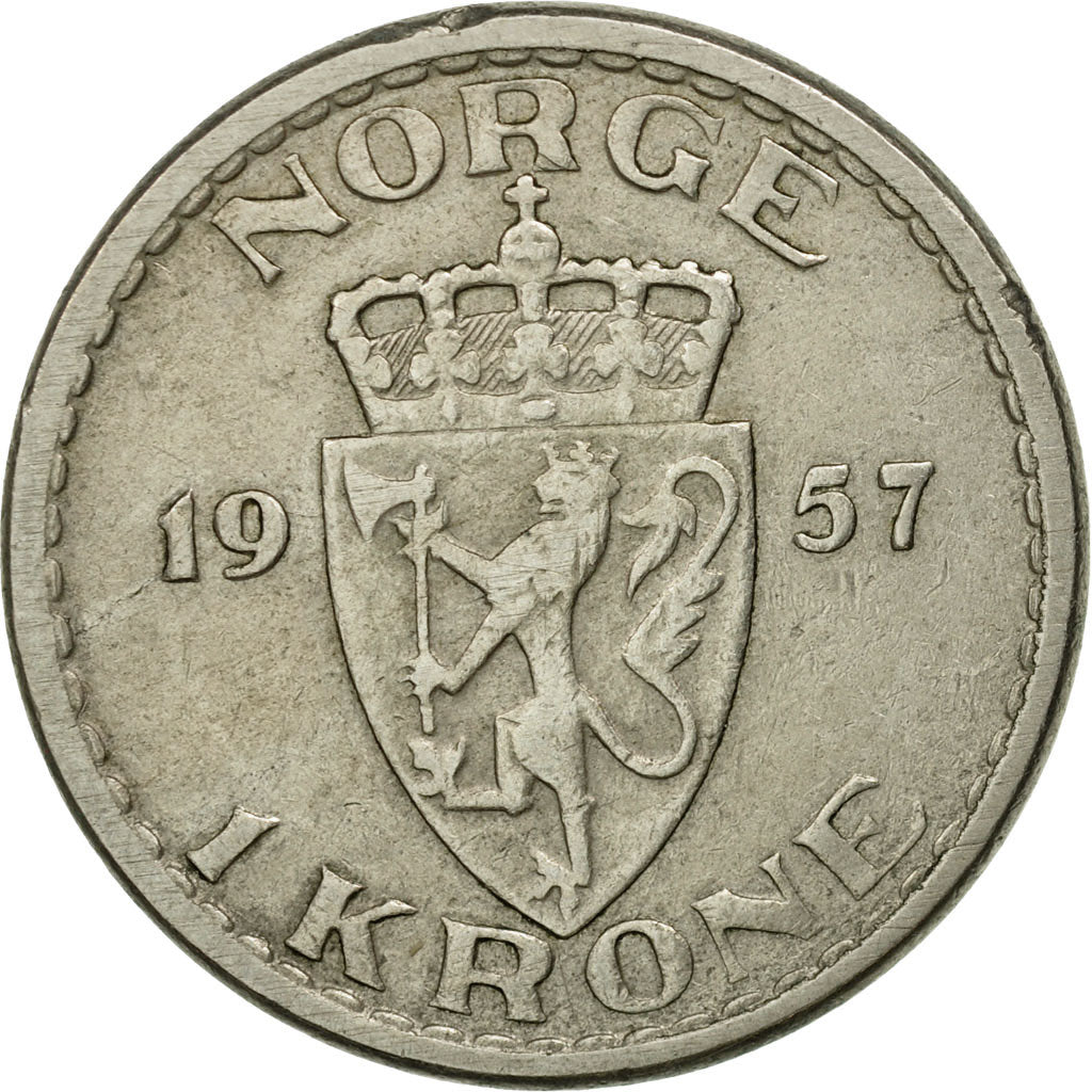 Moneta, Norvegia, Haakon VII, Krone, 1957, BB, Rame-nichel, KM:397.2