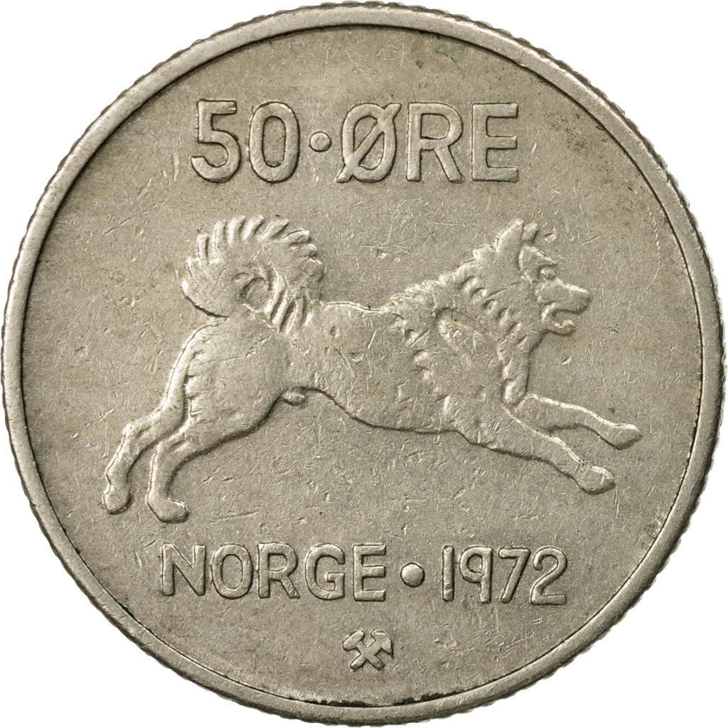 Coin, Norway, Olav V, 50 Öre, 1972, EF(40-45), Copper-nickel, KM:408
