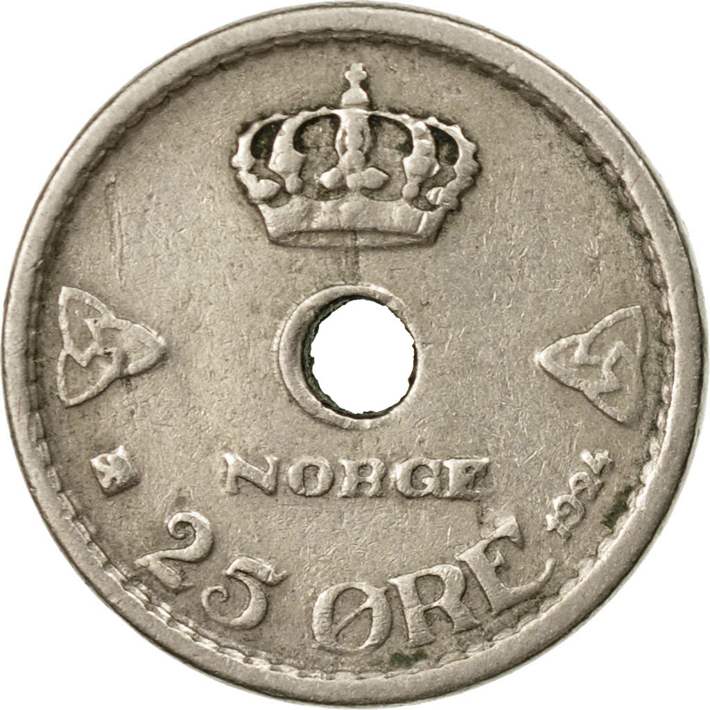 Coin, Norway, Haakon VII, 25 Öre, 1924, EF(40-45), Copper-nickel, KM:384