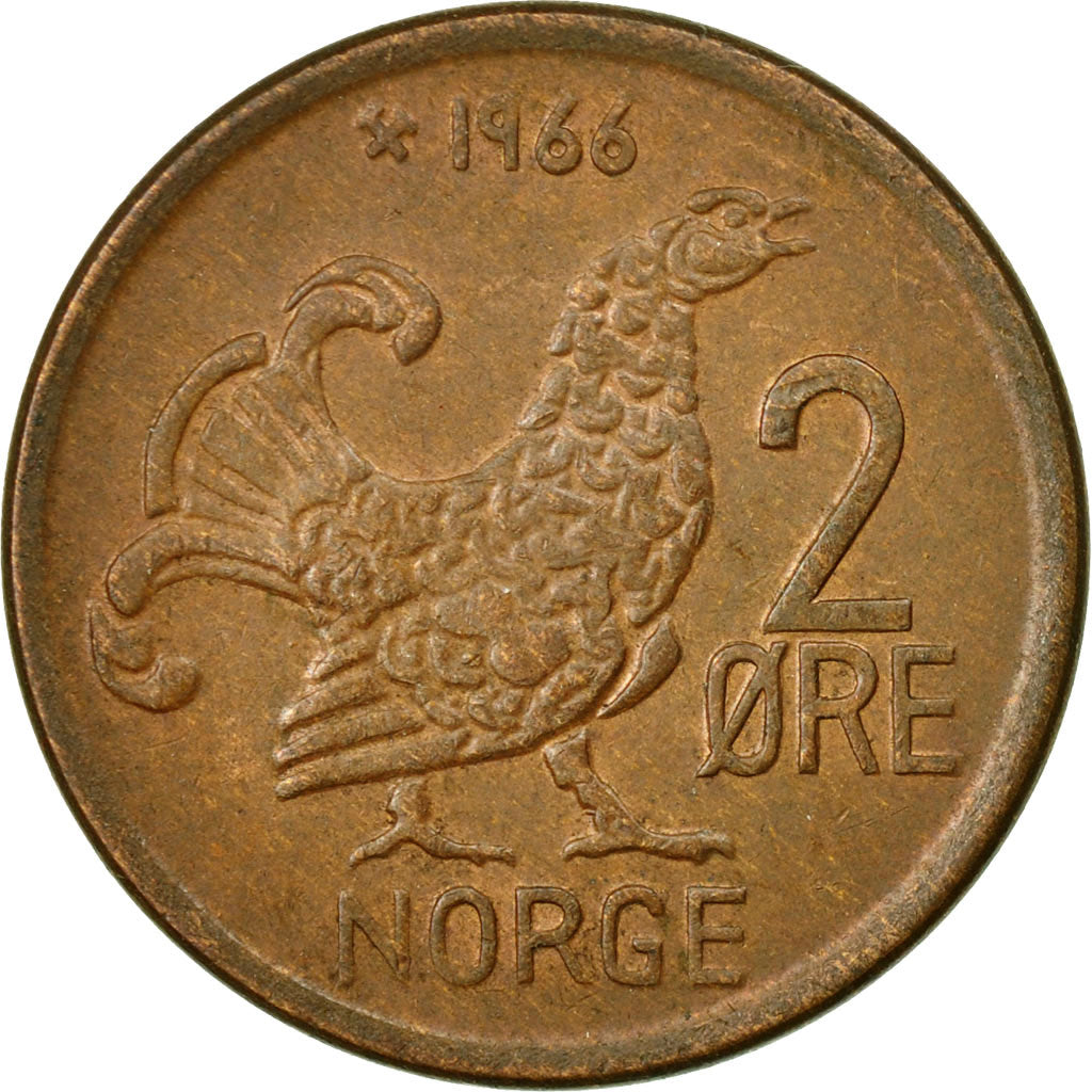 Coin, Norway, Olav V, 2 Öre, 1966, EF(40-45), Bronze, KM:410