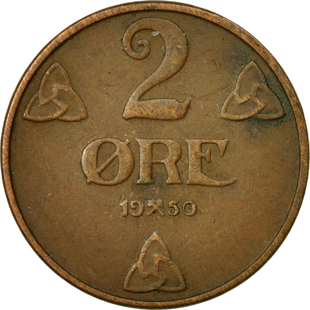 Coin, Norway, Haakon VII, 2 Öre, 1950, EF(40-45), Bronze, KM:371