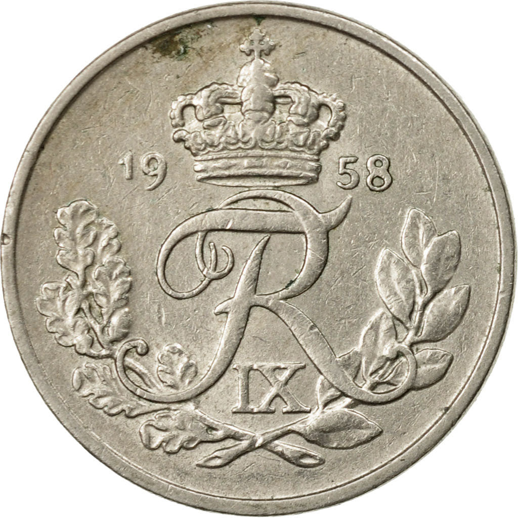 Coin, Denmark, Frederik IX, 10 Öre, 1958, Copenhagen, EF(40-45), Copper-nickel