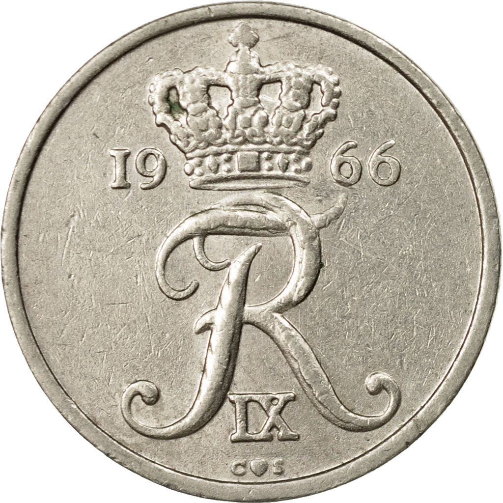 Coin, Denmark, Frederik IX, 10 Öre, 1966, Copenhagen, EF(40-45), Copper-nickel
