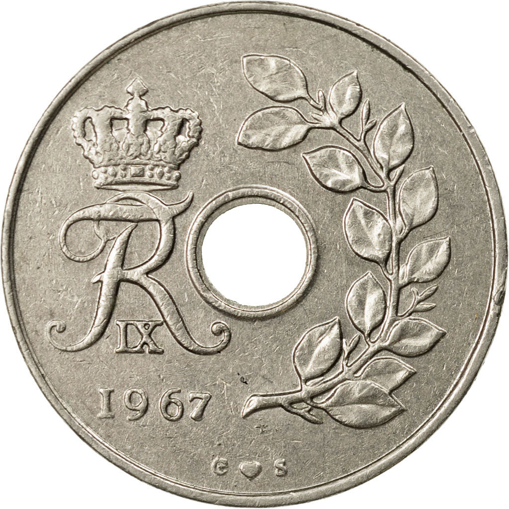 Moneta, Danimarca, Frederik IX, 25 Öre, 1967, Copenhagen, BB, Rame-nichel