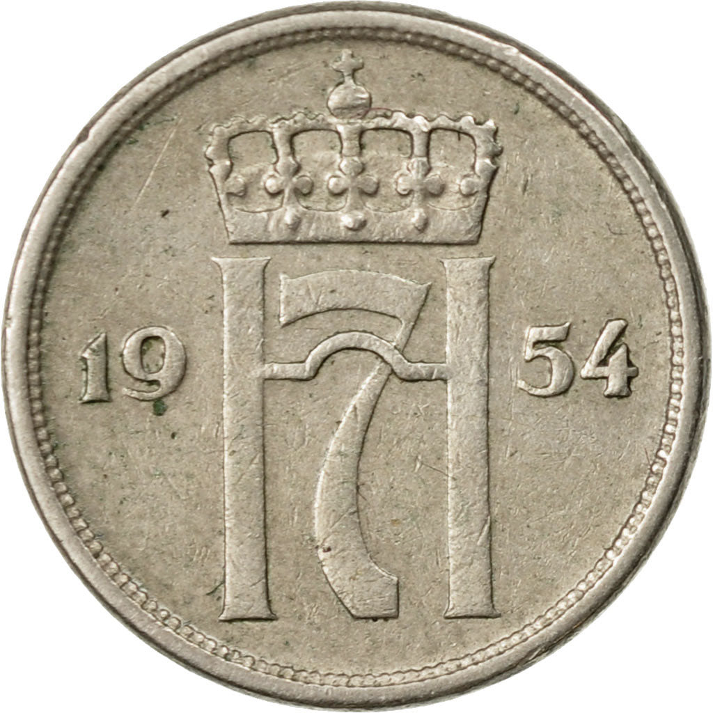 Coin, Norway, Haakon VII, 10 Öre, 1954, EF(40-45), Copper-nickel, KM:396