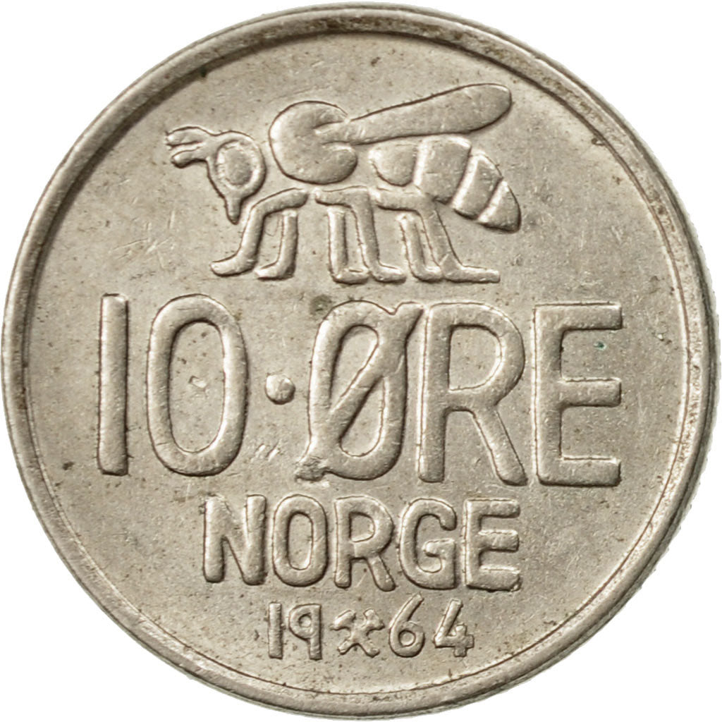 Coin, Norway, Olav V, 10 Öre, 1964, EF(40-45), Copper-nickel, KM:411