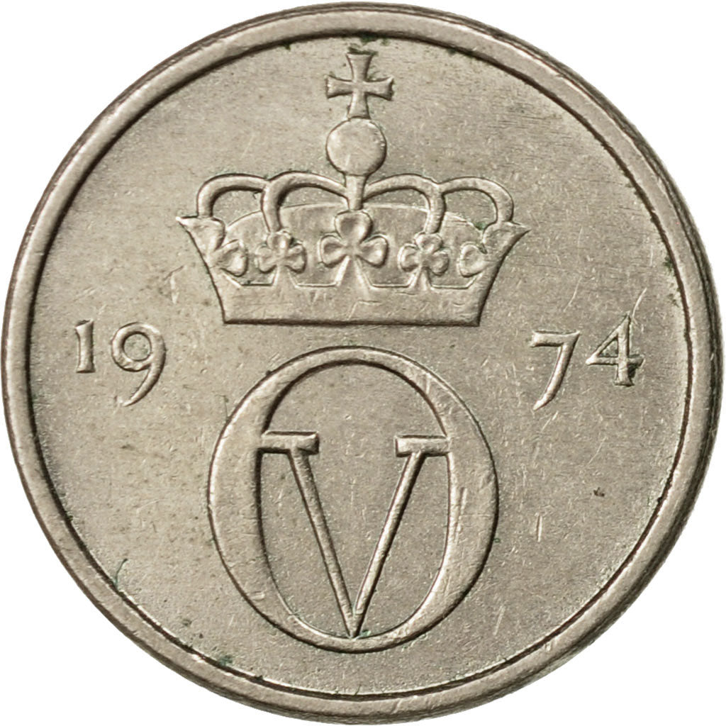 Coin, Norway, Olav V, 10 Öre, 1974, EF(40-45), Copper-nickel, KM:416