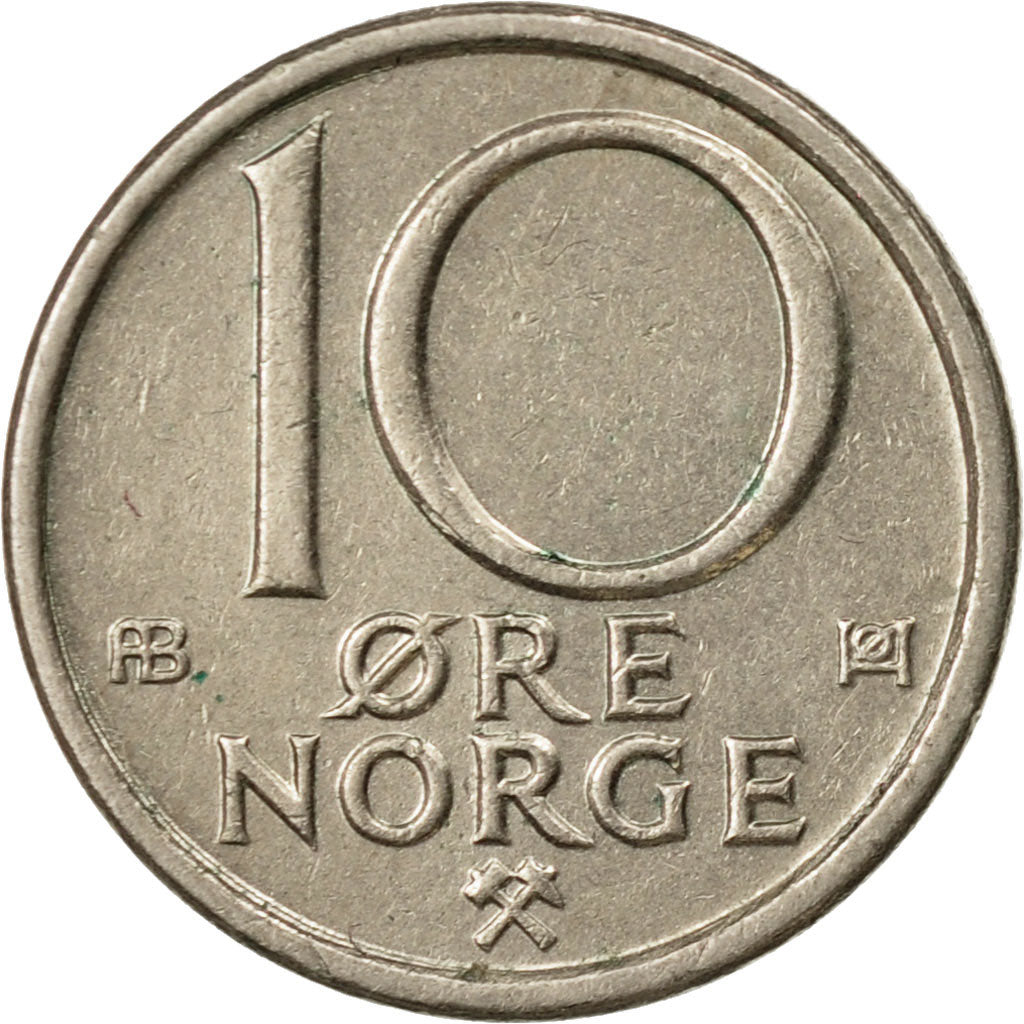 Coin, Norway, Olav V, 10 Öre, 1975, EF(40-45), Copper-nickel, KM:416