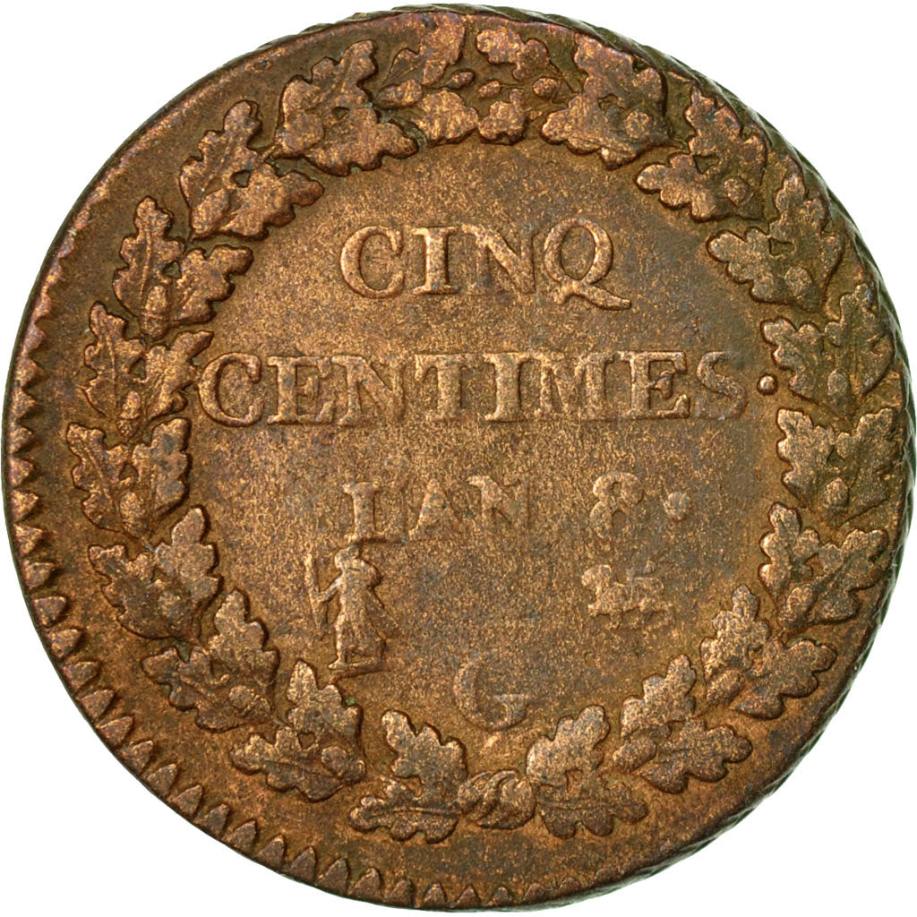 France, 5 Centimes, Dupré, AN 8, Geneva, Copper, VF(30-35), Gadoury:126a