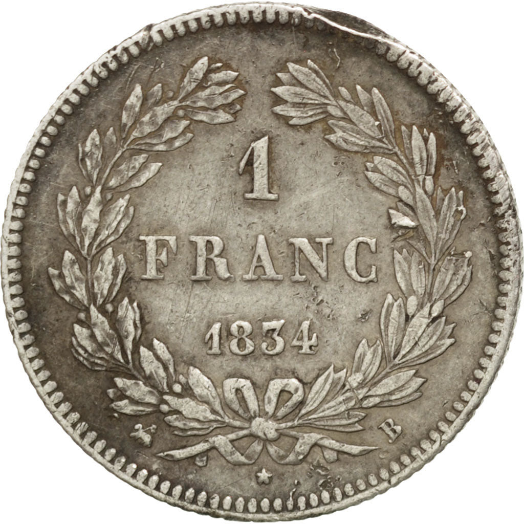 Coin, France, Louis-Philippe, Franc, 1834, Rouen, EF(40-45), Silver, KM:748.2