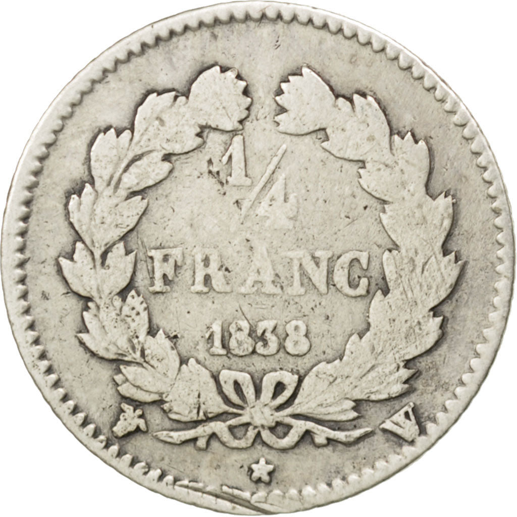 Moneta, Francia, Louis-Philippe, 1/4 Franc, 1838, Lille, B, Argento, KM:740.13