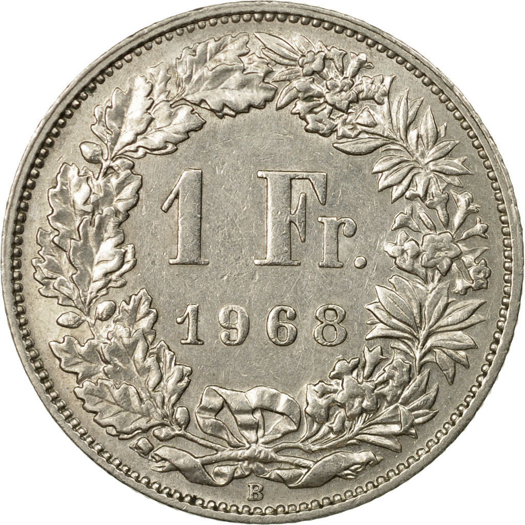 Coin, Switzerland, Franc, 1968, Bern, EF(40-45), Copper-nickel, KM:24a.1